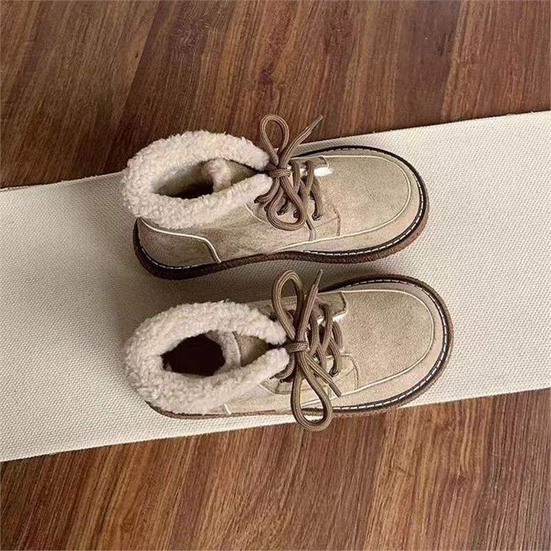 Retro Style Winter Fleece Warm Cotton Boots: Anti-Slip Sole, Black/Khaki 4f20