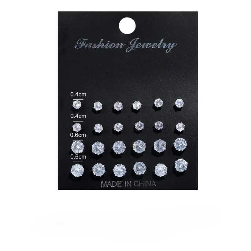 Six Claw Crystal Zircon Earrings Inlaid with Colorful Diamonds Fashionable 12 Pair Combination Card EarringsX241023