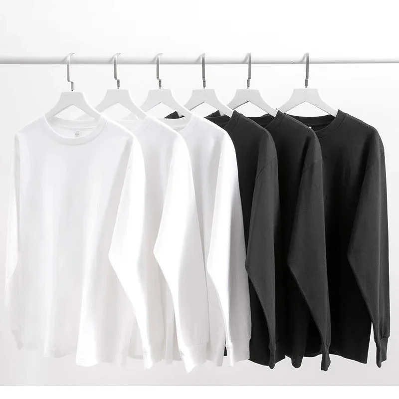 Autumn and winter mens basic casual T-shirt. 100% cotton ribbed long sleeved top with tee black and white navy blue gray 241024