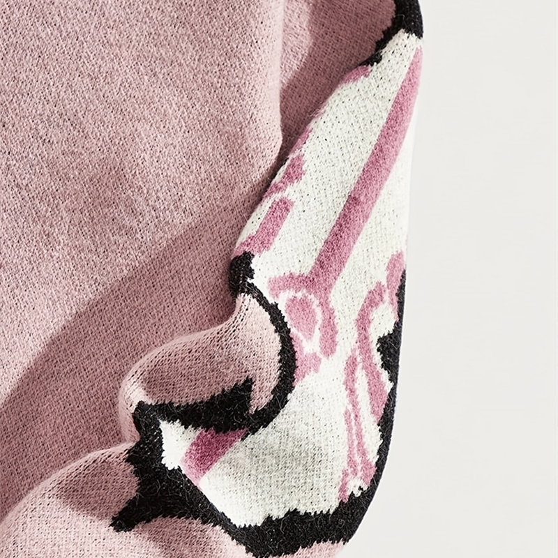 2024 Fashion Explosion Womens Round Neck Pullover Sweater Skull and Cross Print Drop Shoulder 240930