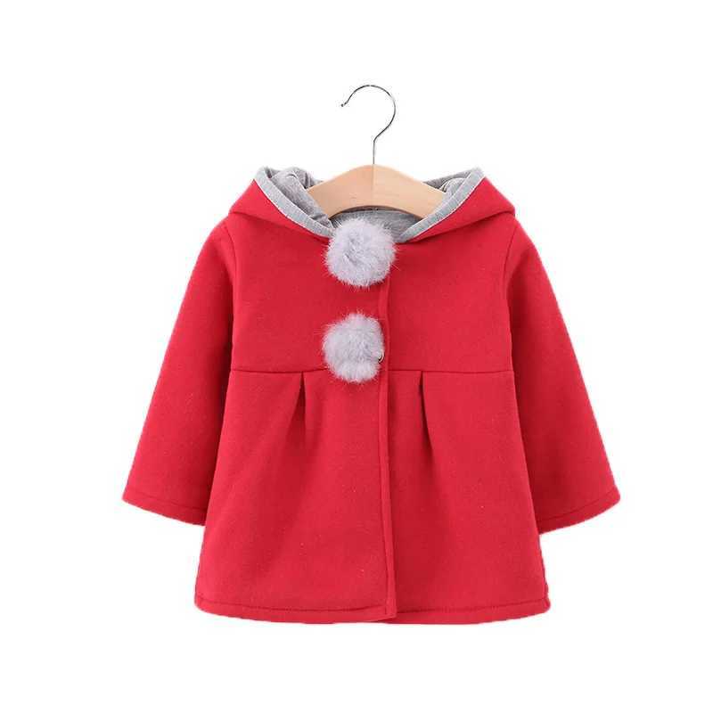 Girls wool coat autumn new cute rabbit ear long coat childrens clothing hooded long sleeved childrens jacket Casaco baby W241023