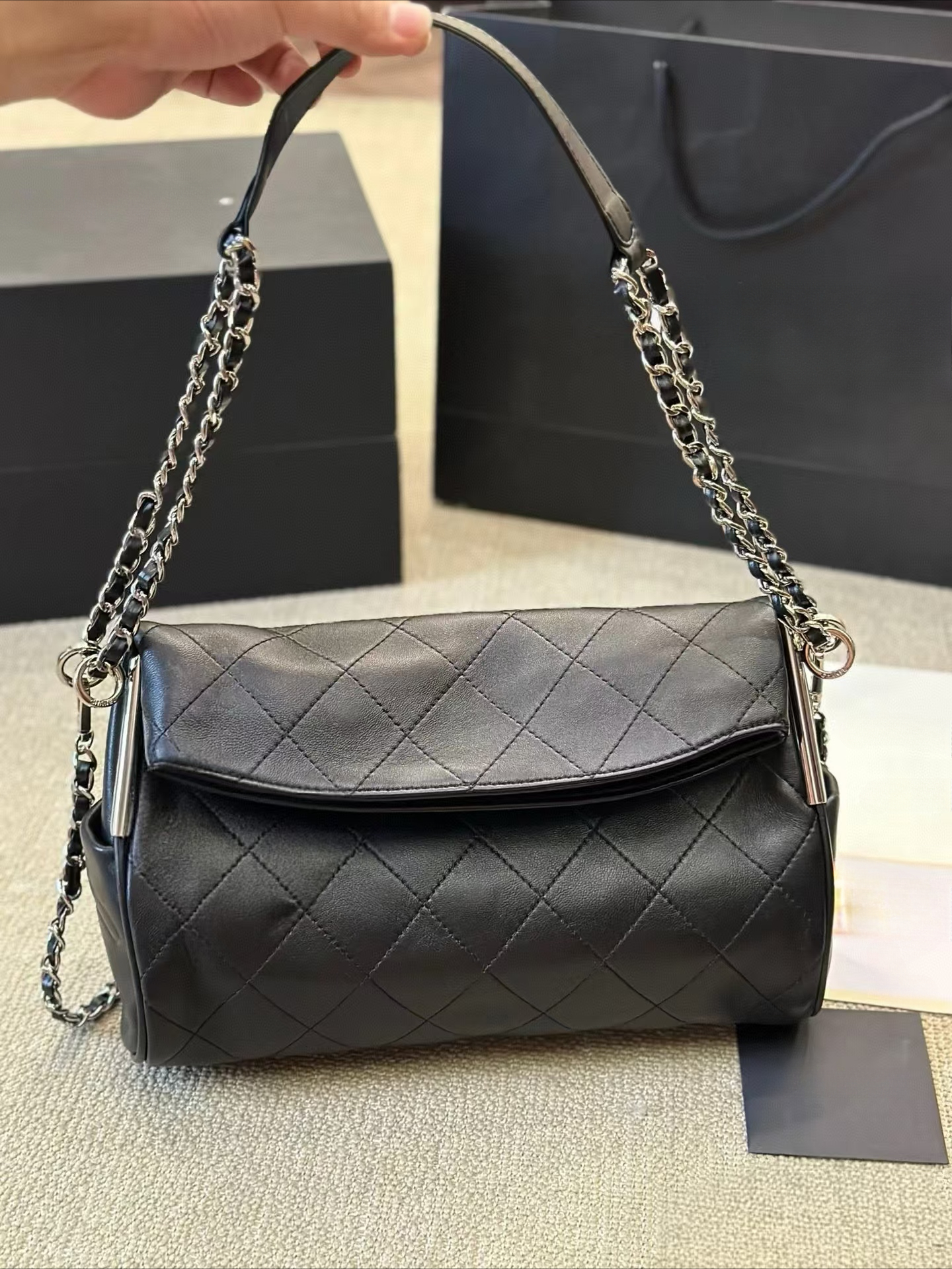 Plaid Real Leather Women's Hobo Bag with Chain Long Detachable Straps Elegant Vintage Design Lady Shoulder Crossbody Bag Underarm Sling Handbags Clutches Totes 2913
