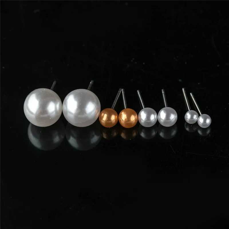12 pairs of colored white imitation pearl earrings suitable for female earrings jewelry round earrings 4 6 8 10mm W241023