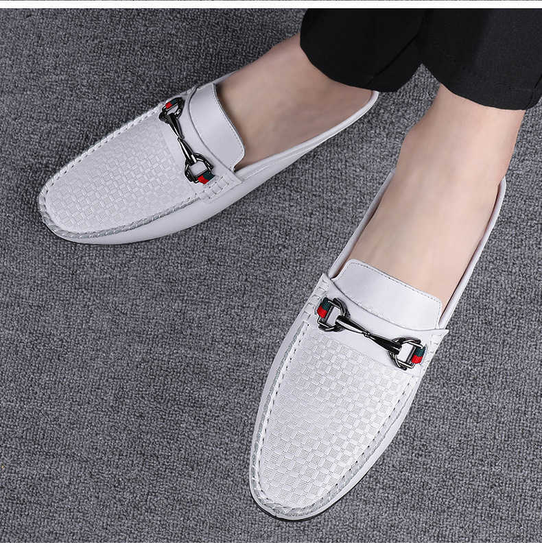Men Dress Shoes New Mens Fashion Embossed Metal Buckle Casual Half Dragging Convenient One Step Leather Shoes Comfortable And Breathable Casual Shoes 