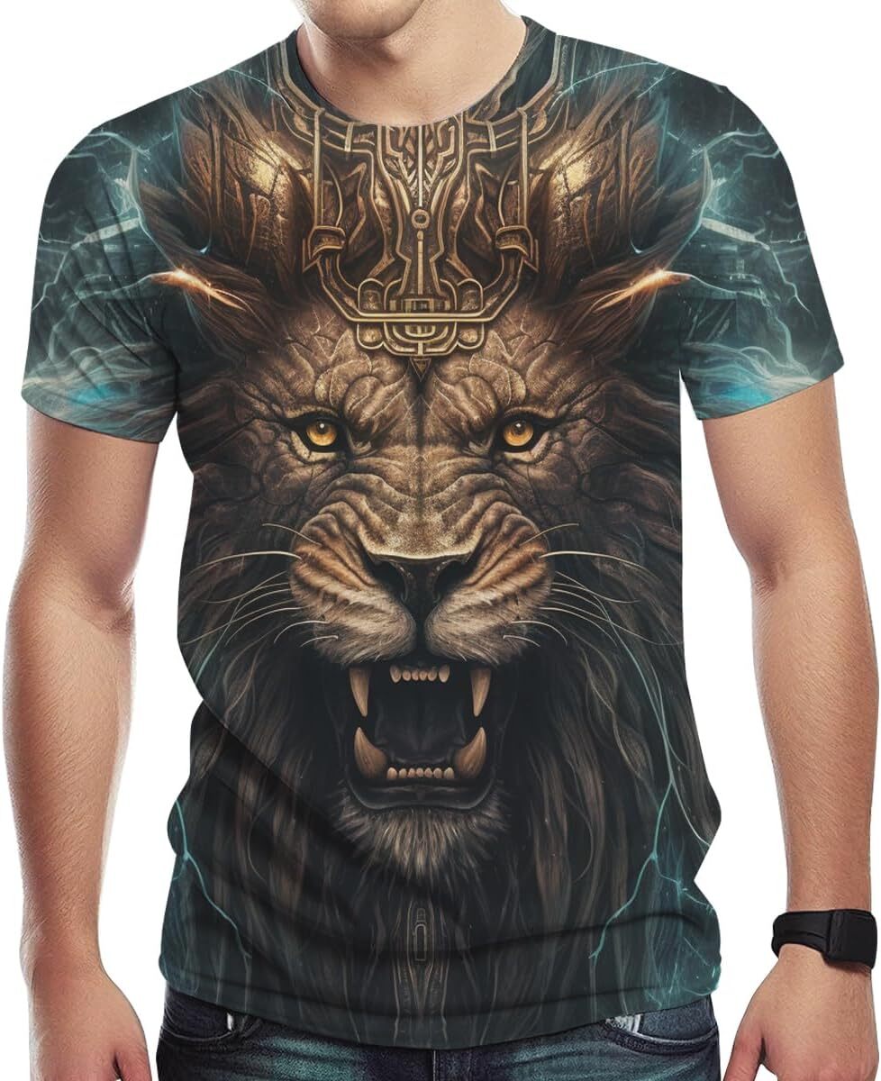 Mens T shirt Men's Lion Graphic cool Creative Novelty 3D Print T Shirt tee Casual tops summer clothes Fashionable
