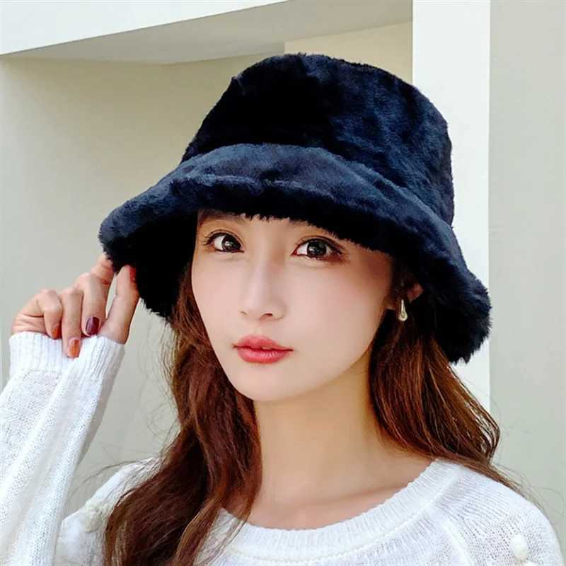 Warm Thick Hat Autumn Winter Bucket Hat Cool Panama Womens Cashmere Outdoor Solid Color Fishermans Sunshade Hat Neutral Edition X241023
