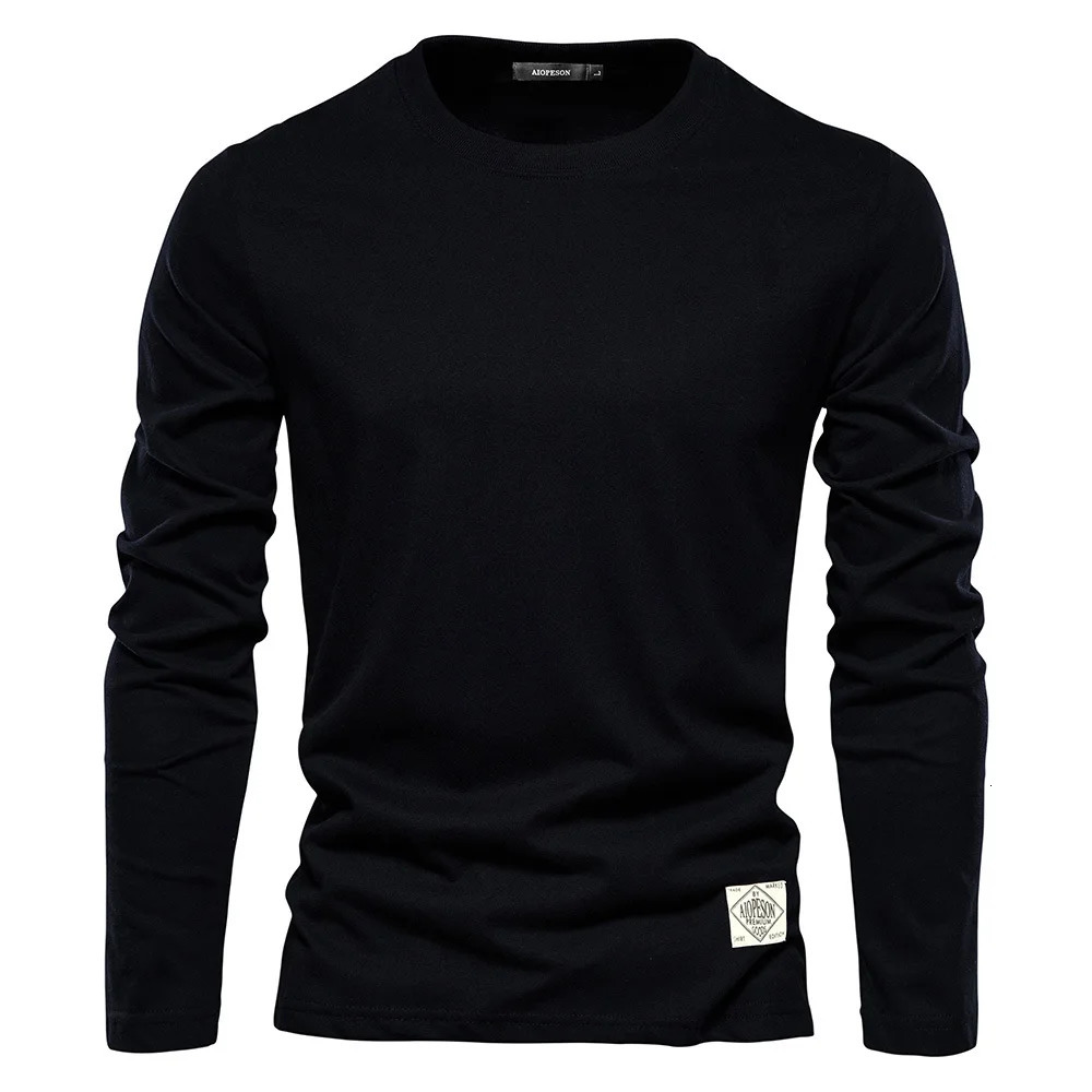 Autumn 100% pure cotton long sleeved mens solid casual mens T-shirt high-quality mens top classic mens T-shirt 241024