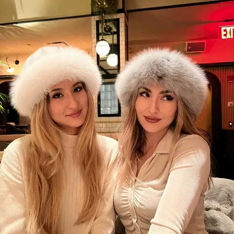 Fluffy bucket hat Mongolian hat Winter fluffy fur thick fishermans hat earmuffs windproof and warm Panama hat X241023