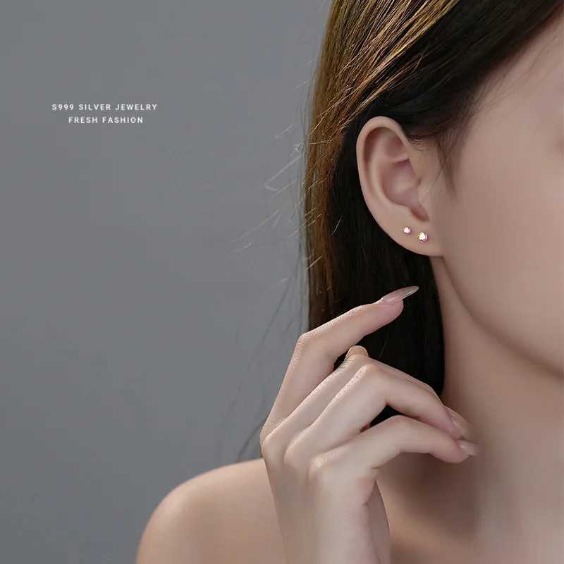 SOFTPIG Real 925 Sterling Silver 3/4/5MM Illusionary Round Zircon Bead Mini Stud Earrings for Women Fine Jewelry AccessoriesX241023