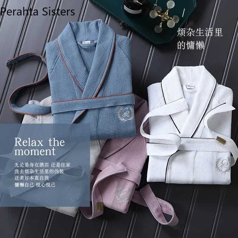 High quality hotel family Wfle mens bathroom pure cotton embroidery lapel no bathrobe mens solid color dress W241023