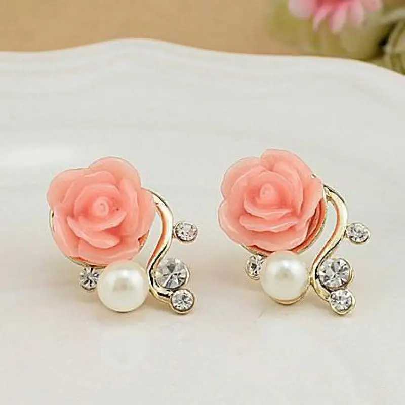 Jewelry New Brand Design Gold Rose Pearl Stud Earrings For Women 2017 New Accessories Wholesale Orecchini Perlas EaringX241023