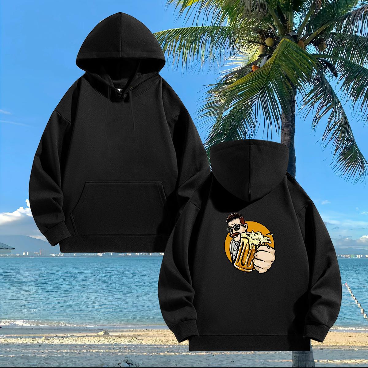 Wholesale Men's Hooded Sweatshirt Customized Print Free Shipping Men Clothes Hoodie Tops Daily Wear Thick Fleece Drawstring Long Sleeve