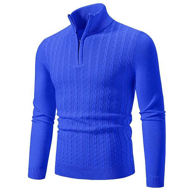 New Mens Pullover Warm Solid Color Half Zipper Sweater V-neck Long Sleeve Sweatwear Mens Knitted Sweatshirts Winter Top LX241024