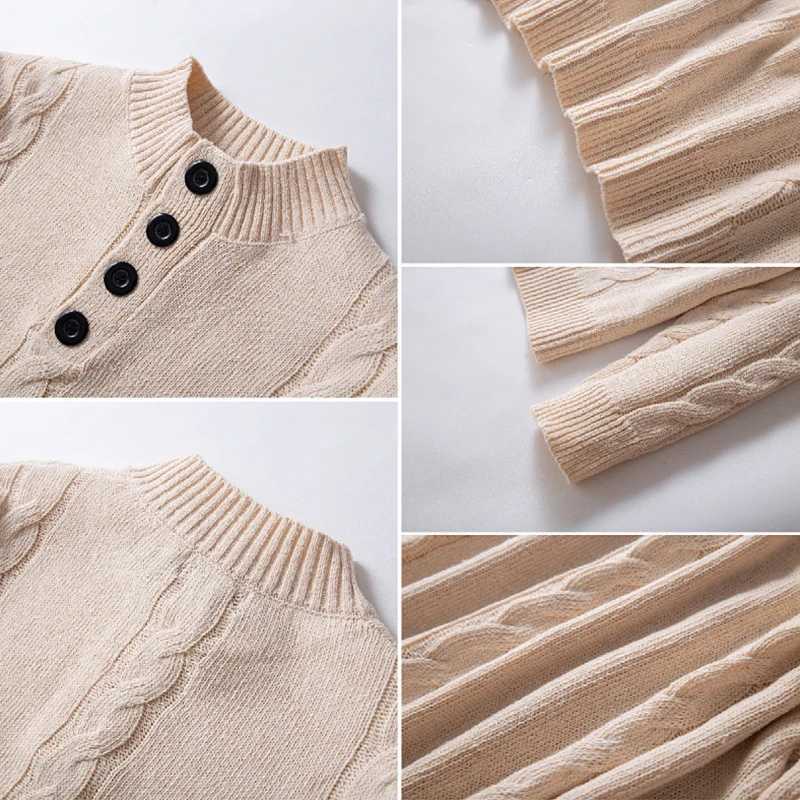 Vintage Twist Crochet Mens Sweaters 2024 Autumn Casual Slim Buttoned Stand Collar Sweater For Men Fashion Solid Color Knit Tops LX241024