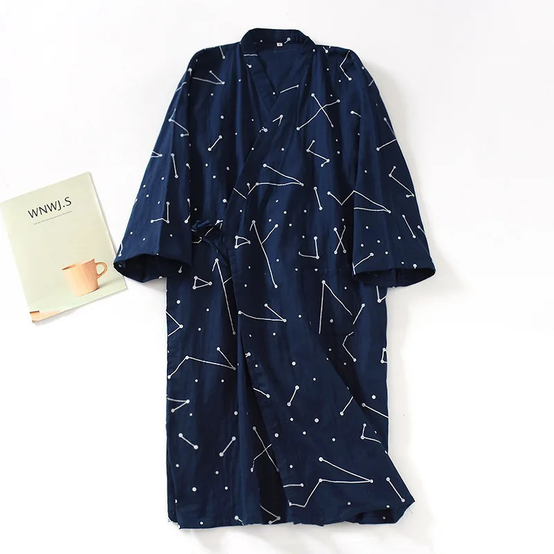 Mens 100% Cotton High Zee Cotton Robe Loose and Thin Yukata Japanese Kimono Pajama Mens Hooded Robe V-neck Pajama Bathroom Pajama 241023