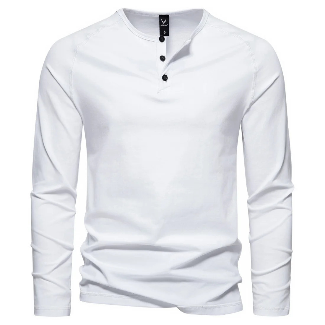 Henry collar long sleeved casual slim fit solid color bottom shirt comfortable and refreshing 241024