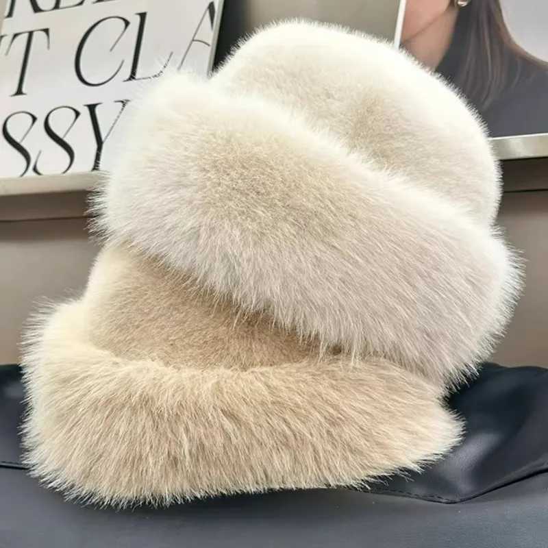 Winter plush fishermans hat used for warm and fluffy fur ear protection windproof and warm equipment fashionable Fem Panama Basin hat X2410231