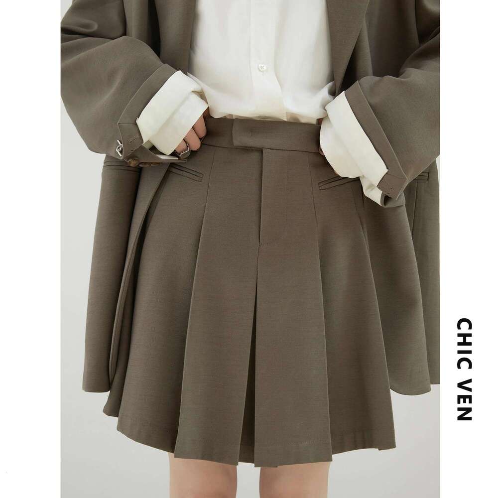CHIC VEN Women's Blazer Loose New Single Button Jacket High Waist Pleated Skirt Female Clothing Set Spring Autumn 2024