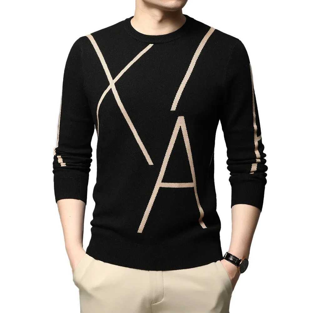 2023 New Fashion Brand Knit High End Designer Winter Wool Pullover Black Sweater For Man Cool Autum Casual Jumper Mens Clothing LX241024