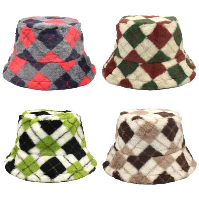Latt Print winter bucket hat suitable for warm mens thick fluffy Panama outdoor warm fur hat mens thick fur hat X241023