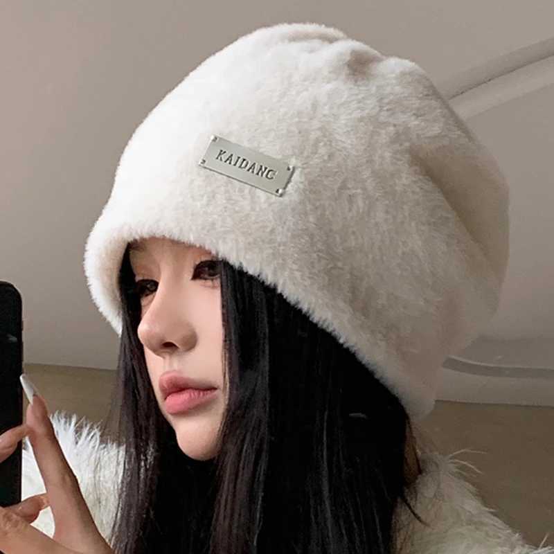 Fashionable velvet beanie winter warm solid bag wool Sklies hat outdoor cold proof thick hat Fem Gorros X241023