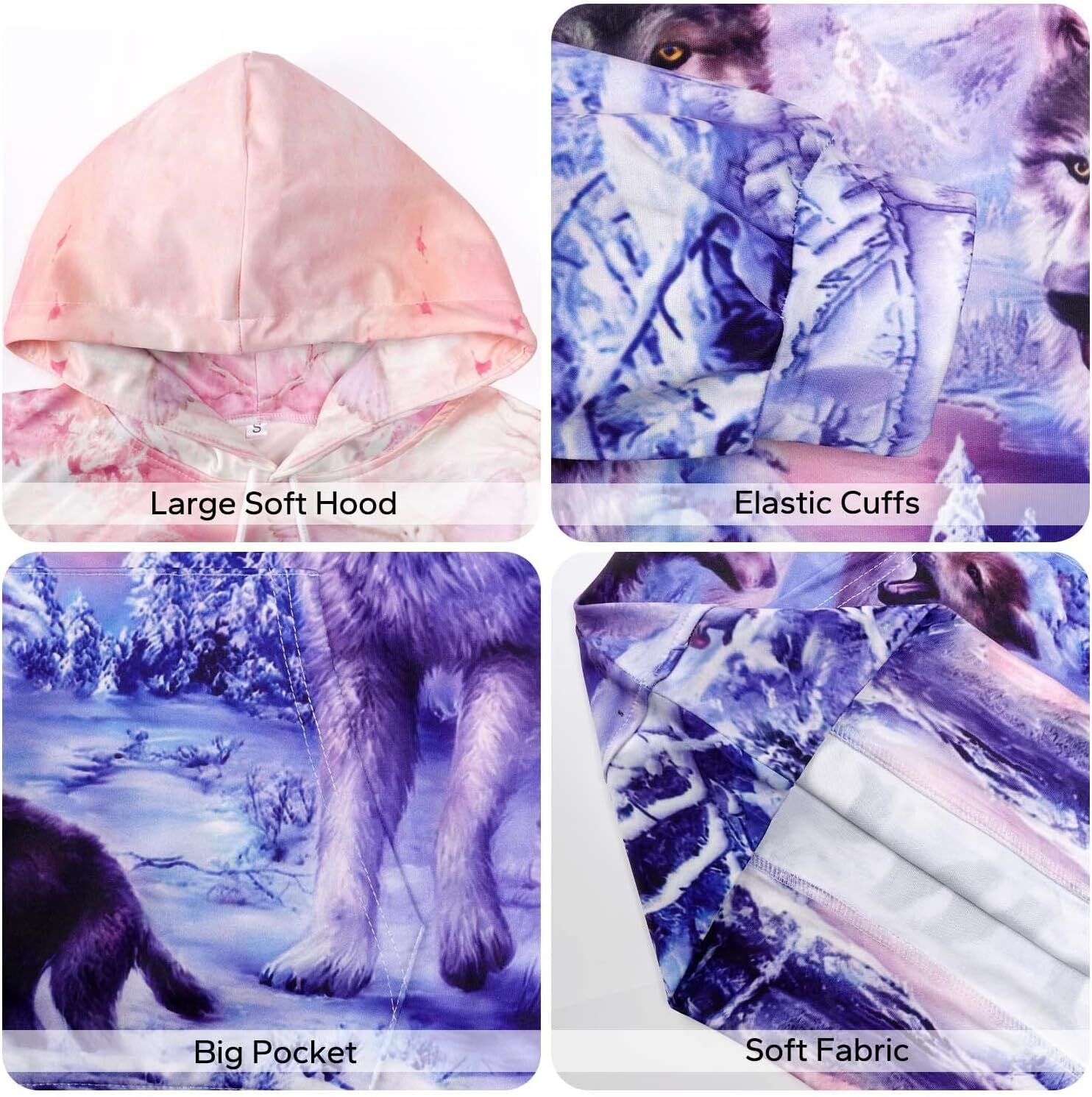 Hoodie for Mens Womens Wolf Hoodies for Men Pink Hoodie 3D Women Sweatshirt Fantasy fashion trend Pullover Graphic Graphic Hoodies sweatshirt Pullover