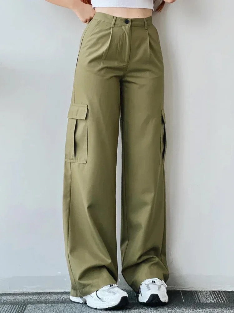 Direct High Waist Luggage Trouser Casual Wide Leg Ultra Thin Retro Street Pocket Fashion Womens Casual Pants 241023