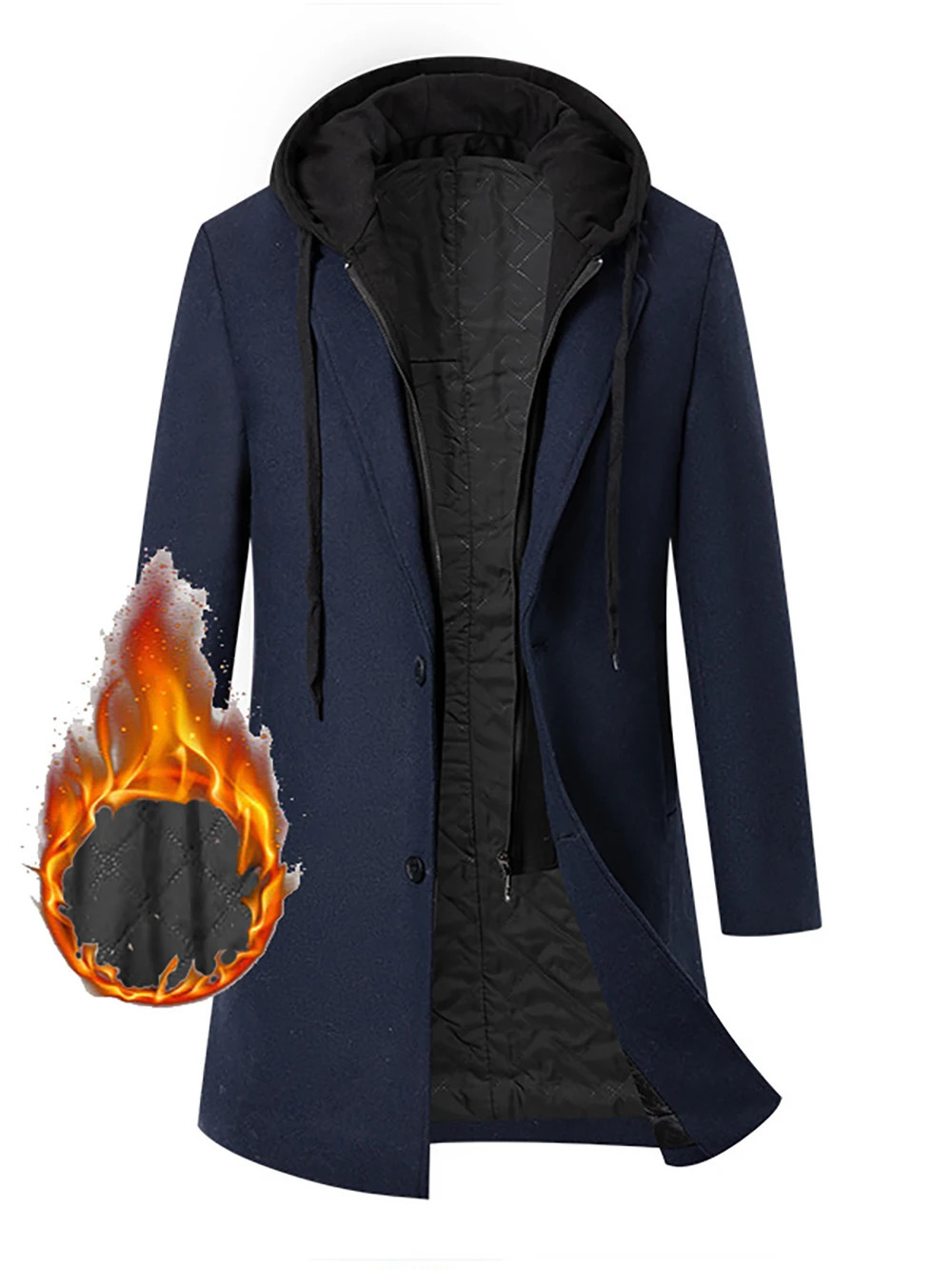 High quality autumn/winter thick hooded two medium length wool coats with cotton patch work clothes 241024