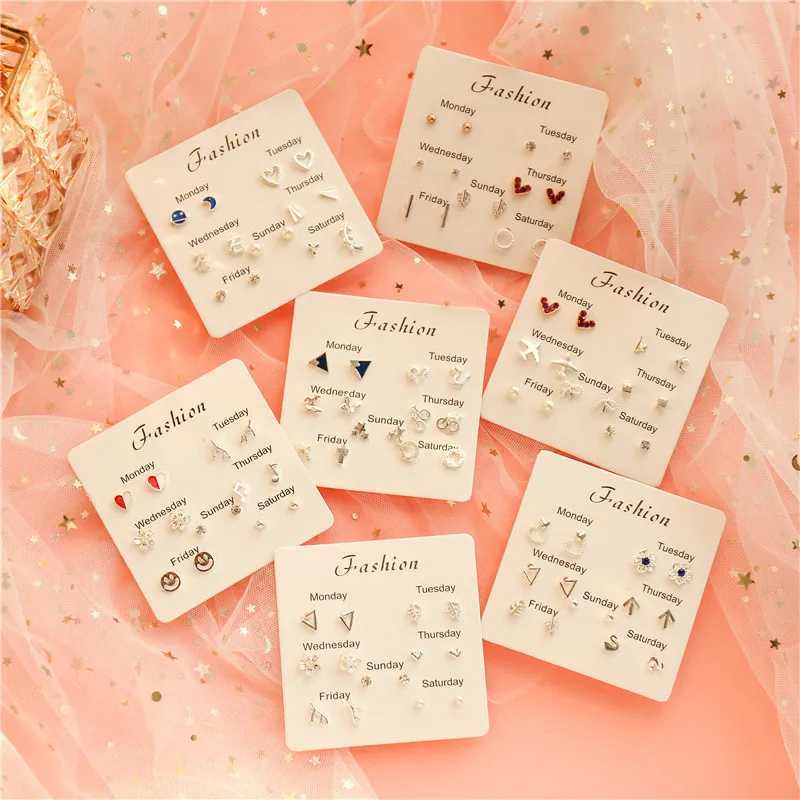 Trend Pink Heart Bowknot Pearl Stud Earrings Set for Women Girl Cute Exquisite Mini Earrings Jewelry Gift Wholesale Direct SalesX241023