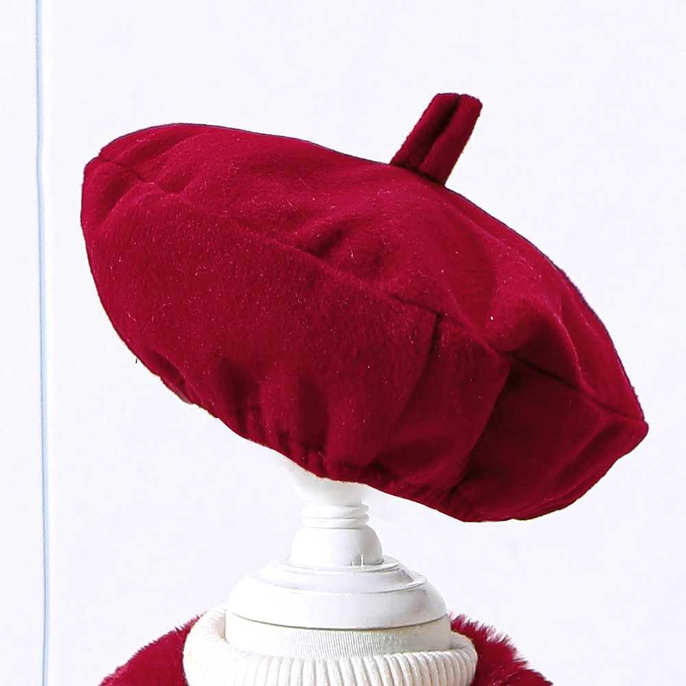 Girls autumn and winter new patch work fur collar solid color fur coat+beret W241023