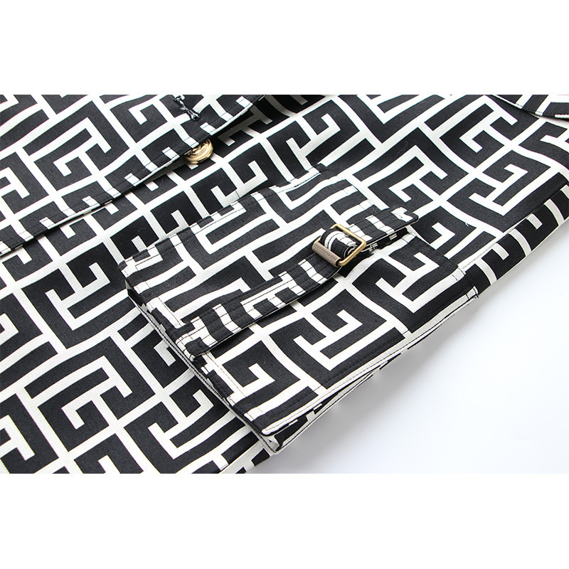 european and american style trench coat women's loose fit lace up spring and autumn new heavy industry coat black and white ten thousand characte