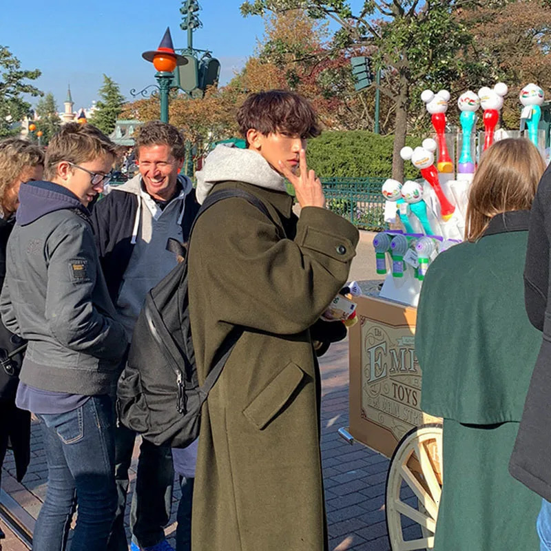 IEFB Mens Winter Wool Blended Coat Long Coat Korean Fashion Thick Loose Single Chest Coat 9Y8453 241024