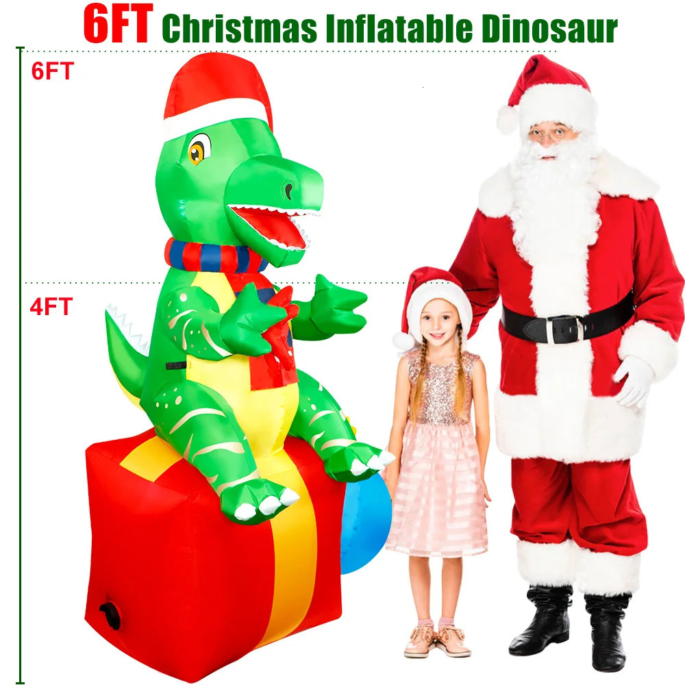 6-foot dinosaur Christmas inflatable outdoor decoration Christmas inflatable courtyard decoration Christmas indoor and outdoor garden lawn decoration 