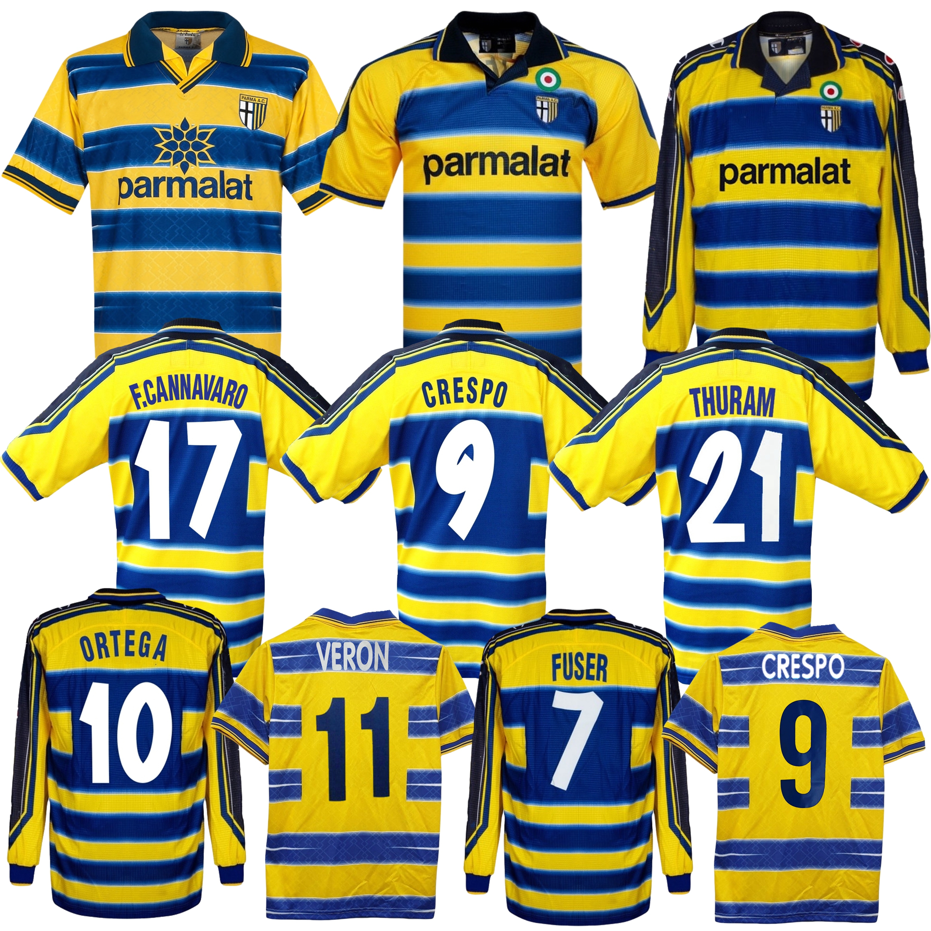 1998 1999 2000 Parma soccer jerseys 98 99 00 home ORTEGA BUFFON Crespo Thuram Baggio retro jersey VERON Cannavaro classic vintage old football shirt
