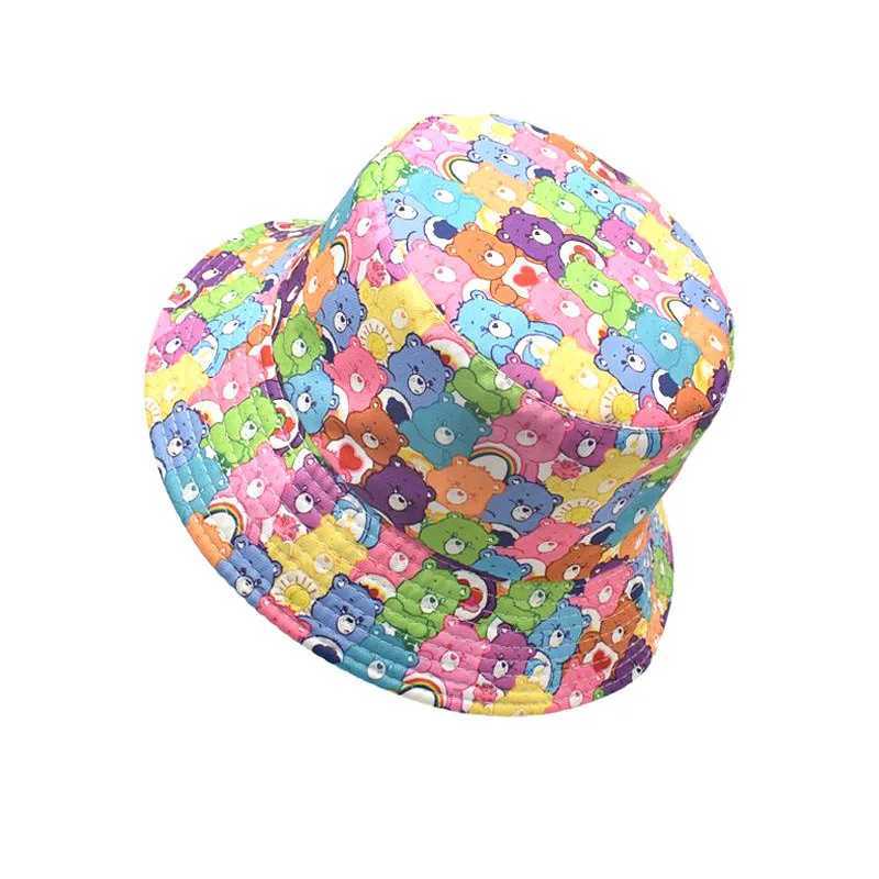 Bocca Cartoon Bear Bucket Hat with Colorful Cute Pattern Printing Fishermans Hat Double sided Panama Hat Mens Text Outdoor Travel X241023