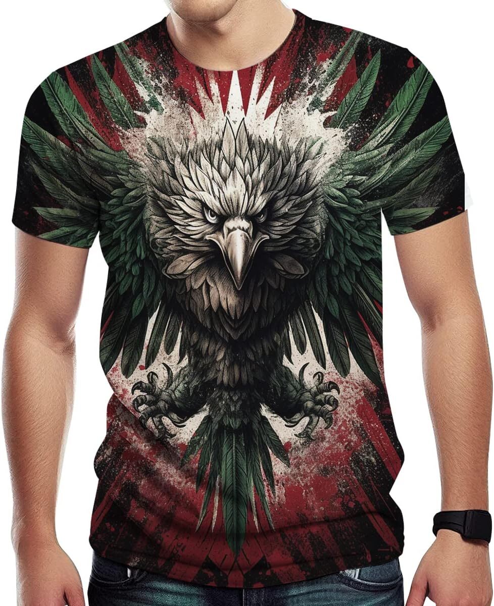 Mens T shirt Fashion Novelty Shirt Mexican Flag and Eagle Print Men's Cool T-Shirt tee Casual tops summer clothes Breathable and stylish