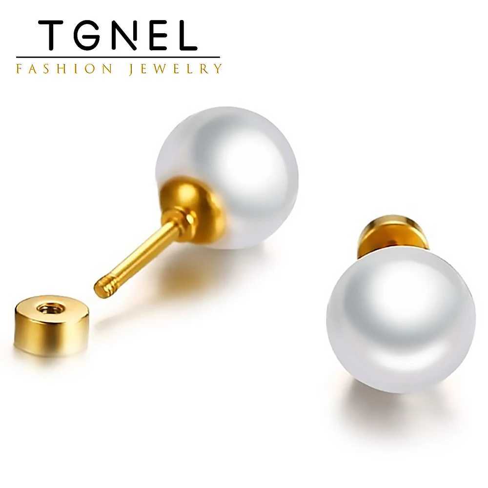 Stainless steel earrings 8mm white pearl screw stud earrings suitable for women girls mini 20G perforated sleepers fashionable Trags earrings W241023