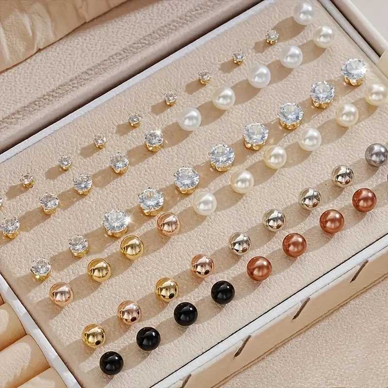 Korean Charm Colored Pearl Imitation Stud Earrings Exquisite Rhinestone Earrings Boxless Womens Party Wedding Jewelry W241023