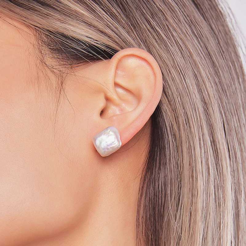 HENGSHENG 12-13mm Natural Pearls Colorful Square Baroque Earrings 925 Sterling Silver Simple For Women Girls Daily JewelryX241023
