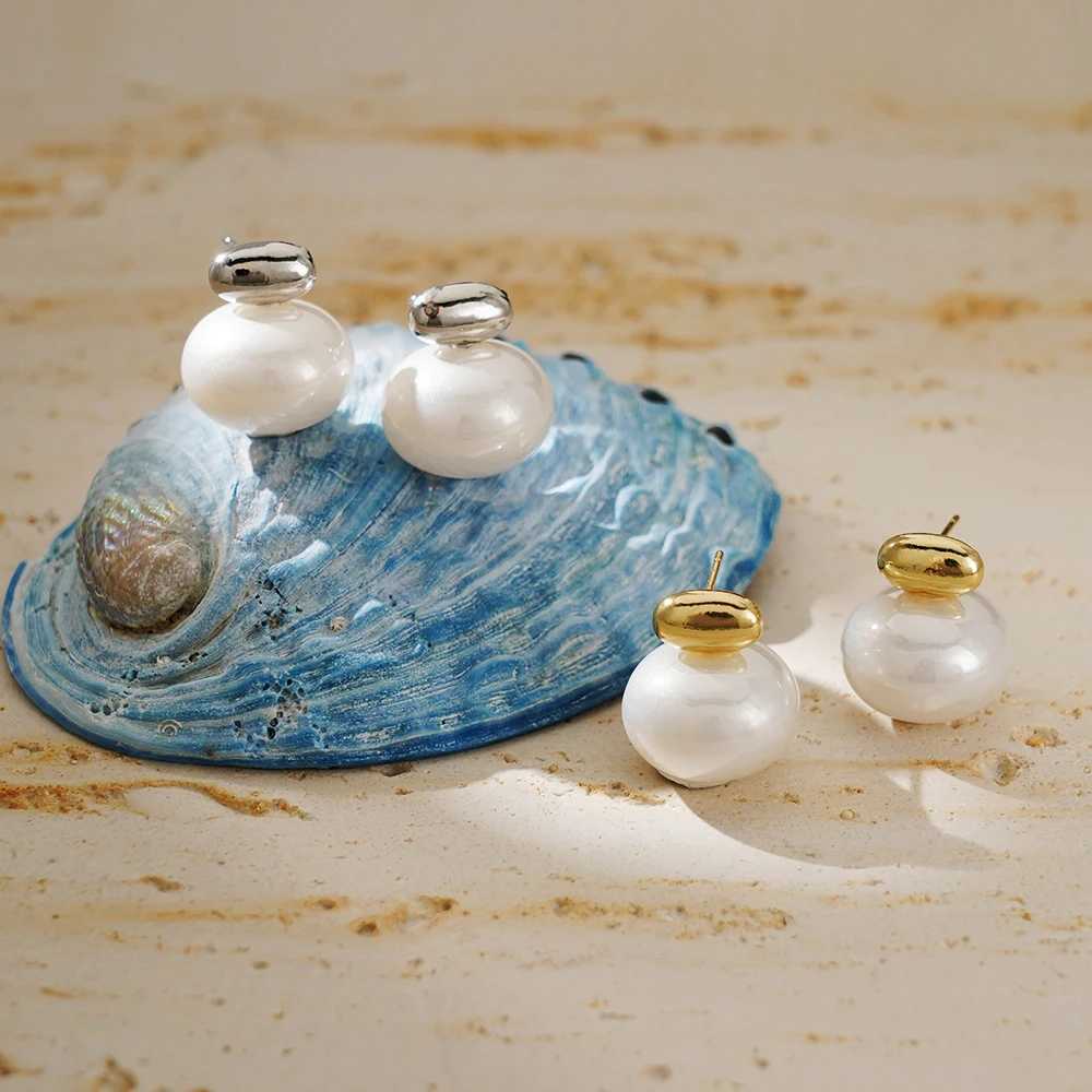 Coral imitation pearl round stud earrings charm stainless steel small gold daily jewelry platinum gold plating W241023