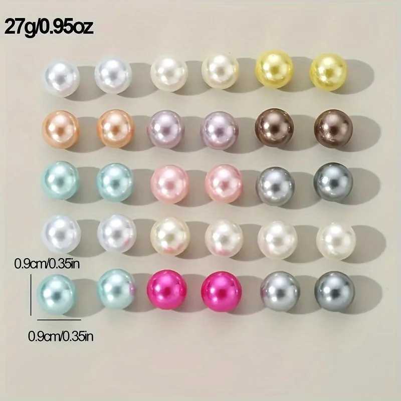 15 pairs of Korean charm multi-color imitation pearl stud earrings trend acrylic ball bead earrings womens banquet wedding jewelry W241023