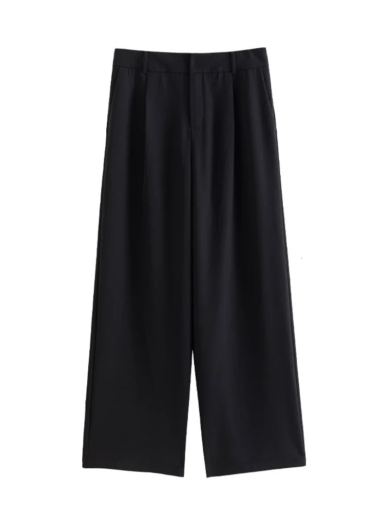 DUSHU Womens Simple Set Pants Office Womens Full Length Diagonal Womens Pants Black Summer Pants 24DS8285824DS82859 241023