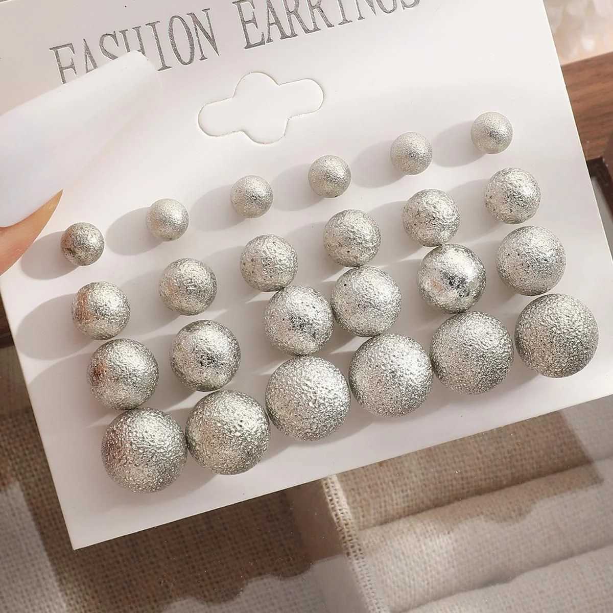 12 pairs/set of white simulated pearl stud earrings set suitable for womens jewelry decoration perforated ball earring set Bijouteria Brinco W241023