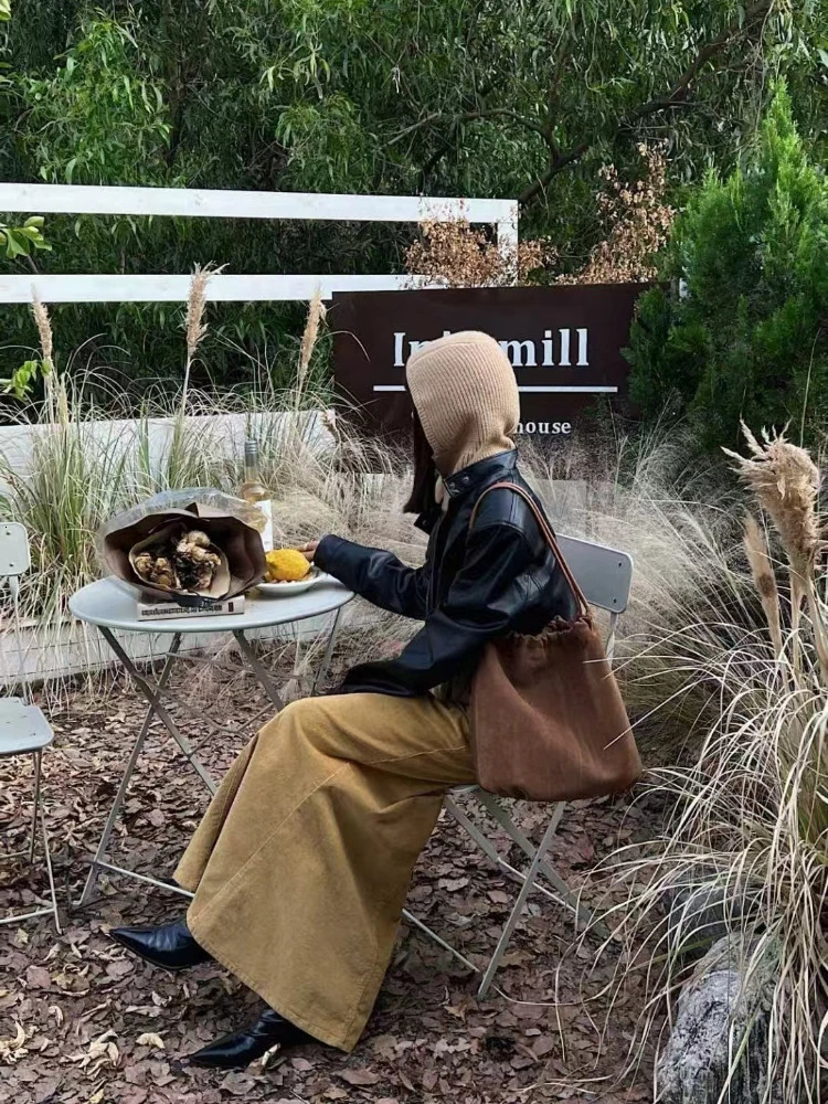 2025 Autumn Winter Simple Ruched Bucket Tote Coffee Color Matte Suede Cow Leather Women Handbag Rope Strap Shoulder Bag 241021