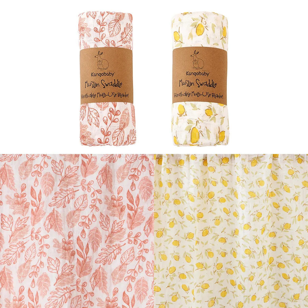 Kangobaby My Soft Life 2pcs Set 100 Cotton Baby Muslin Swaddle Blanket born Bath Towel Infant Wrap 241014