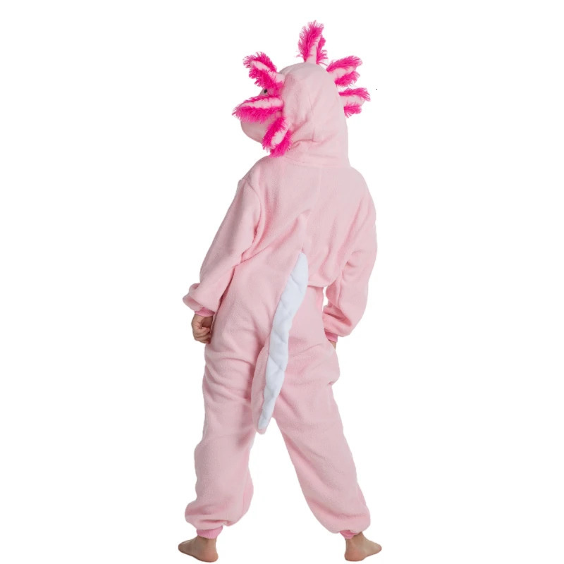 Childrens Pink t Cute Cartoon Cosplay One Piece Pajama Baby Animal Halloween Boys and Girls Yellow Axolotl Kigurumi Anime Pajama 241024