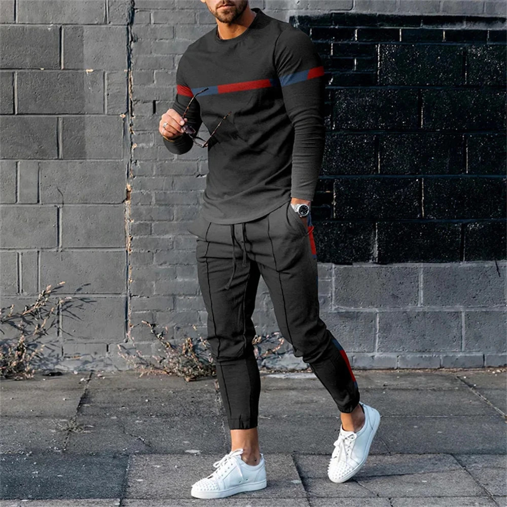Summer Mens 2-piece Track Set Mens Long Sleeve T-shirtSports Pants Set Mens Oversized Sports Shirt 241024