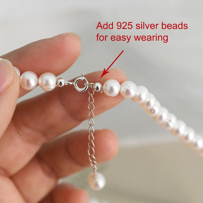 ASHIQI Genuine Natural Freshwater Pearl Necklaces White 925 Sterling Silver Wedding Jewelry for Women Gift 241023