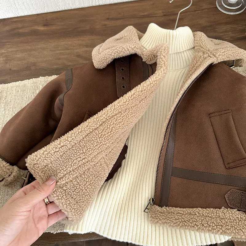 Boys suede jacket autumn and winter wool thick zipper jacket motorcycle childrens cashmere casual jacket W241023