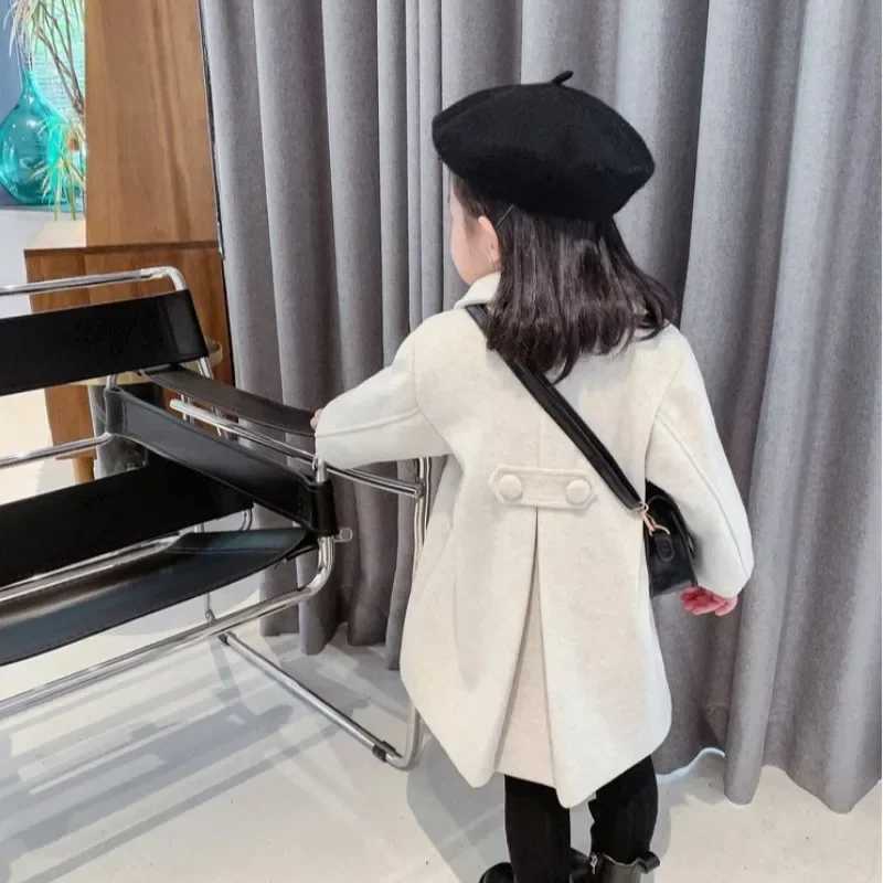 Double breasted womens wool coat autumn and winter trench jacket 2-7-year childrens clothing W241023